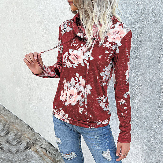 New Ladies Long Sleeve Floral Print Sweatshirt Red