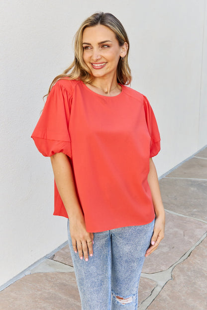 Petal Dew Sweet Innocence Full Size Puff Short Sleeve Top In Tomato Red Orange