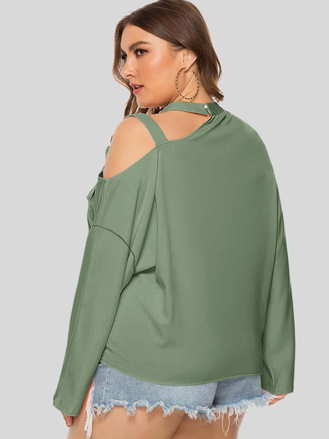 Plus Size Cold-Shoulder Tie-Front Blouse