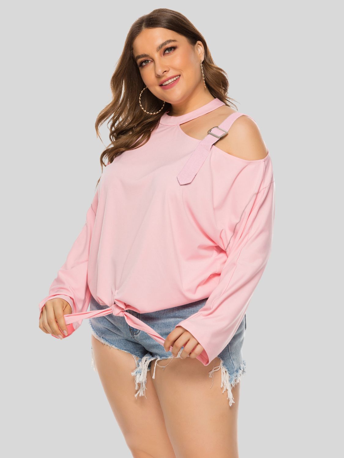 Plus Size Cold-Shoulder Tie-Front Blouse