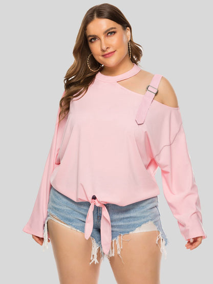 Plus Size Cold-Shoulder Tie-Front Blouse Blush Pink