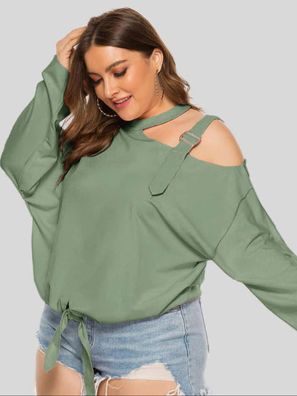 Plus Size Cold-Shoulder Tie-Front Blouse