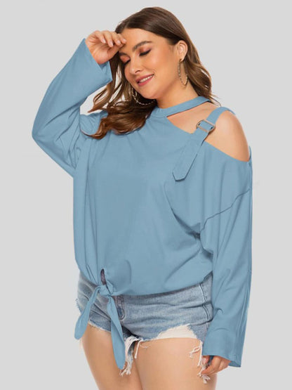 Plus Size Cold-Shoulder Tie-Front Blouse