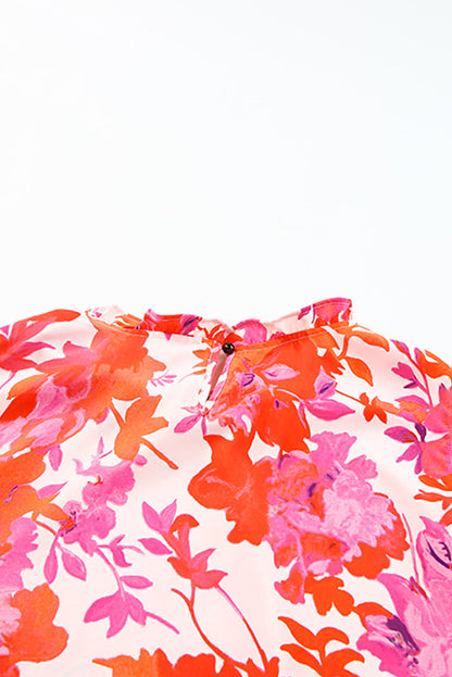 Plus Size Floral Round Neck Flutter-Sleeved Blouse