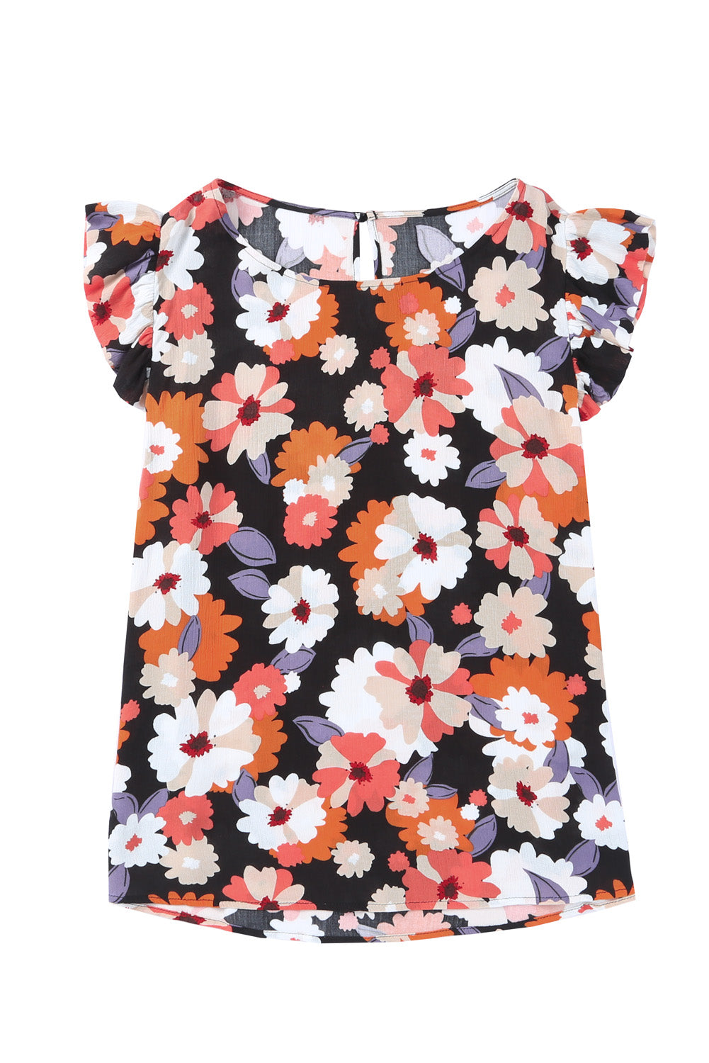 Plus Size Floral Round Neck Flutter-Sleeved Top