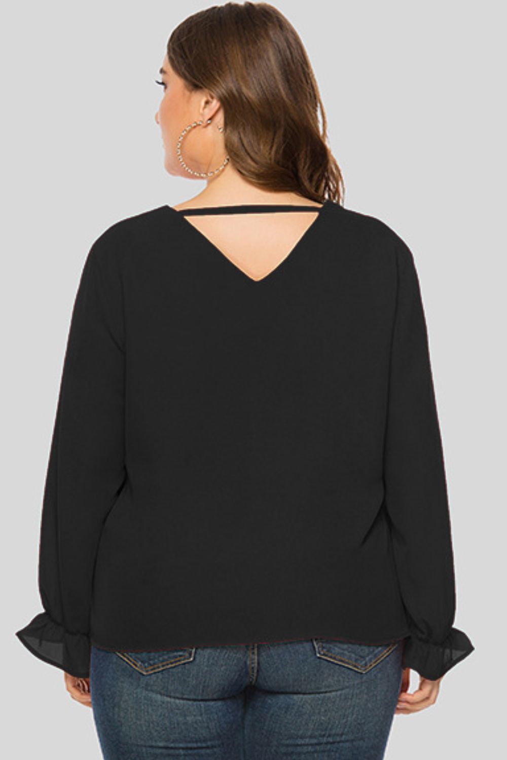 Plus Size Flounce-Sleeved Cutout Blouse