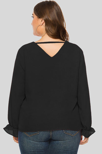 Plus Size Flounce-Sleeved Cutout Blouse