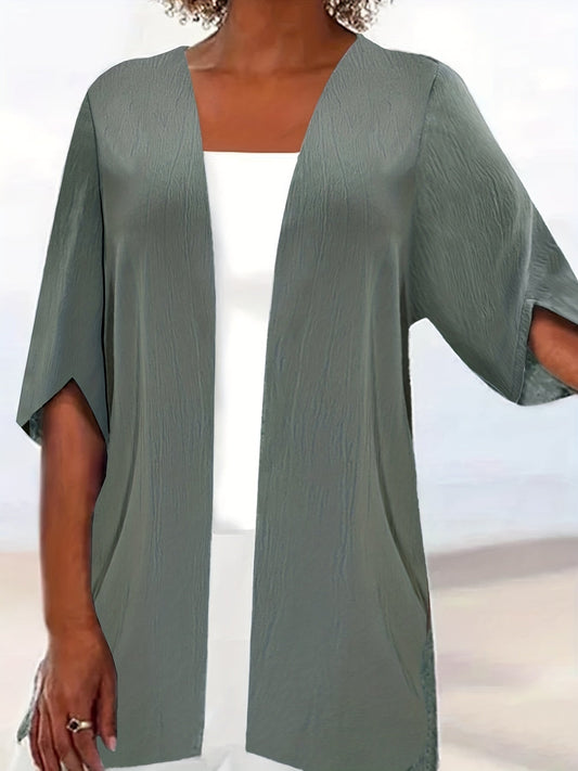 Plus Size Half Sleeve Open Front Cardigan Charcoal