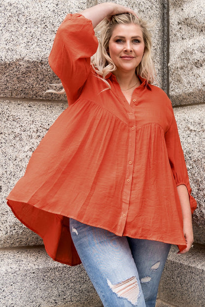 Plus Size Women's Collared Balloon Sleeve Blouse