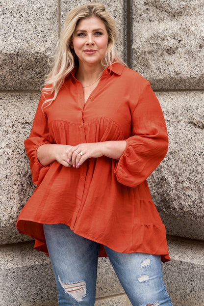 Plus Size Women's Collared Balloon Sleeve Blouse