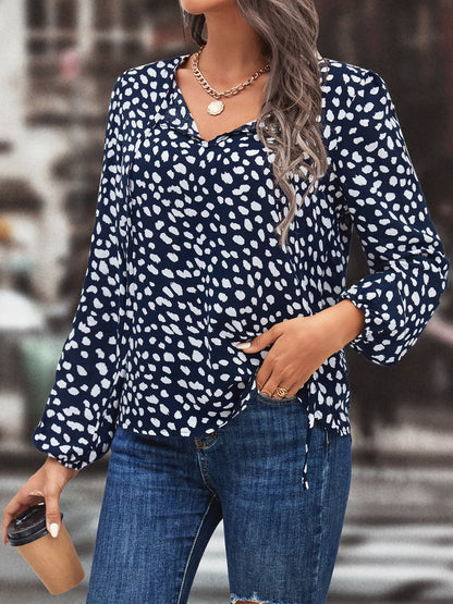 Printed Long-Sleeve Tie-Neck Blouse