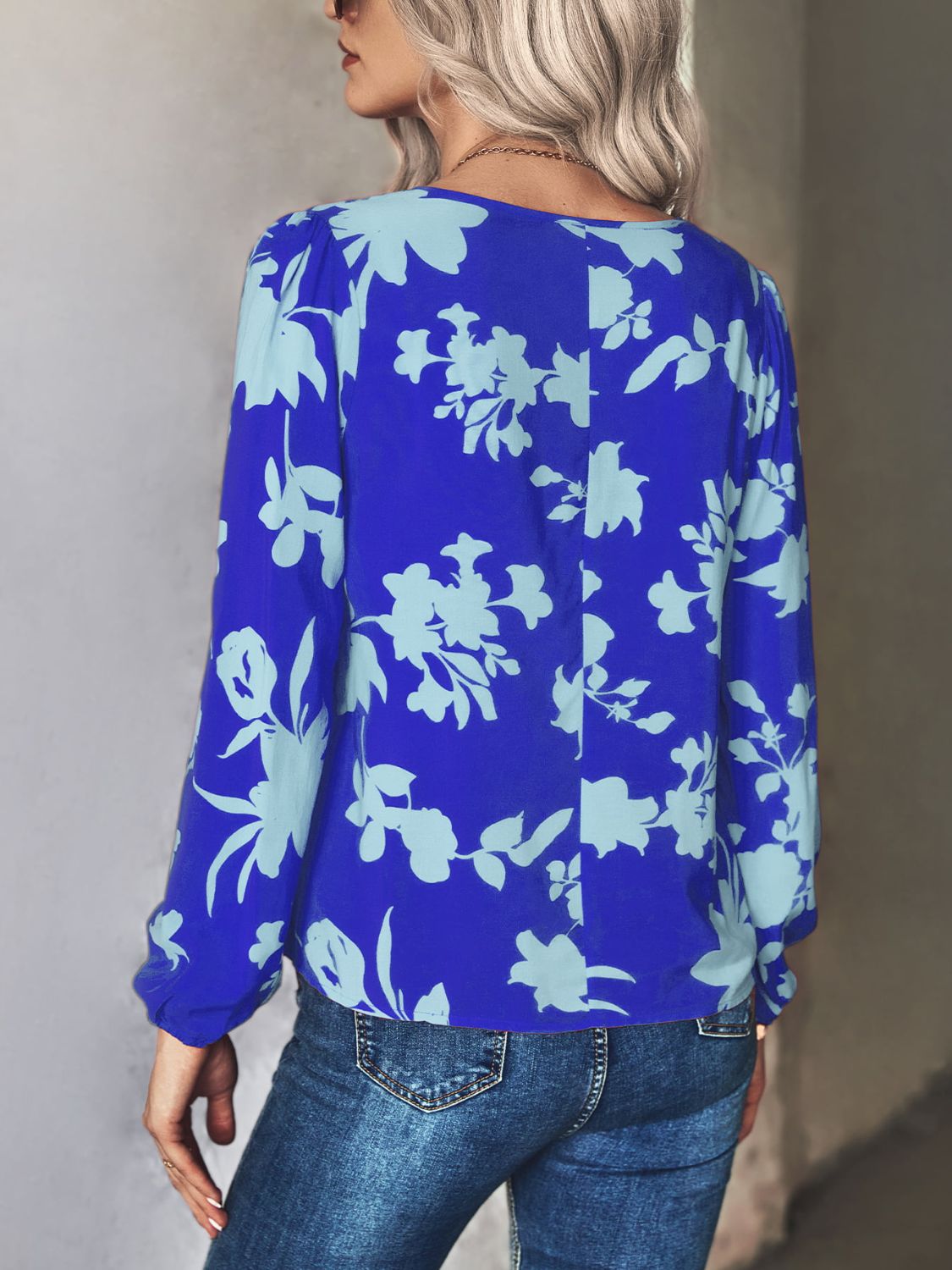 Printed Long-Sleeve Tie-Neck Blouse