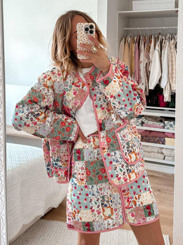 Printed round neck thin cotton coat