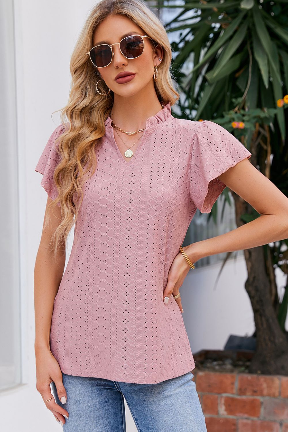 Puff-Sleeved Notched Neck Blouse