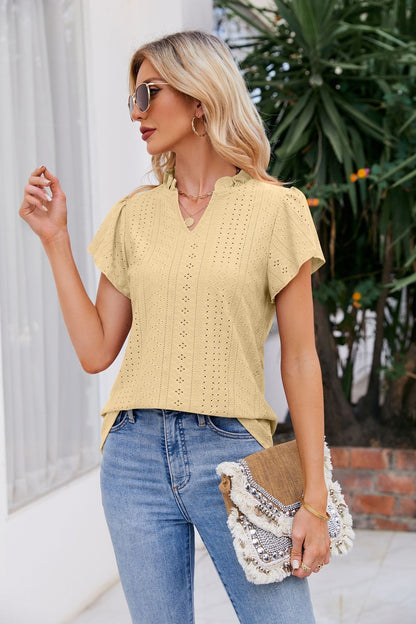 Puff-Sleeved Notched Neck Blouse