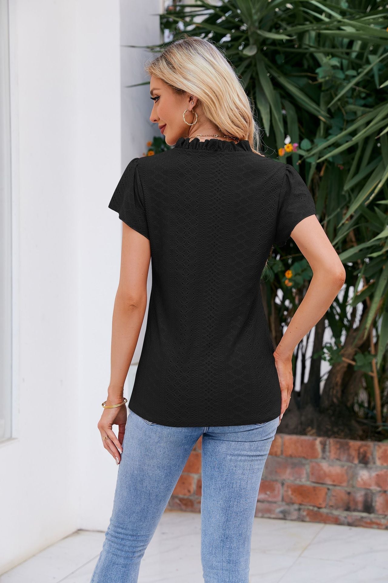 Puff-Sleeved Notched Neck Blouse