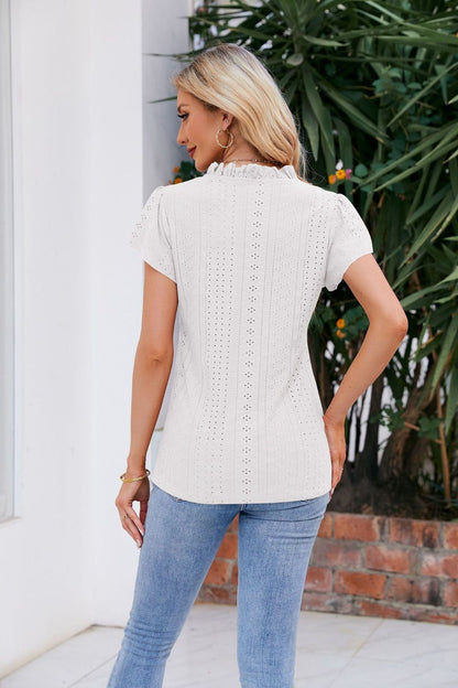 Puff-Sleeved Notched Neck Blouse