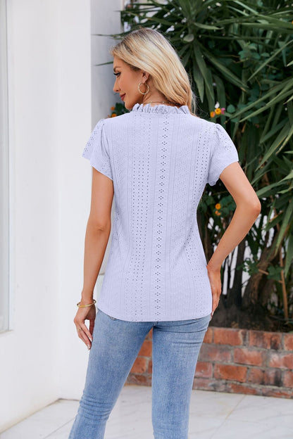 Puff-Sleeved Notched Neck Blouse