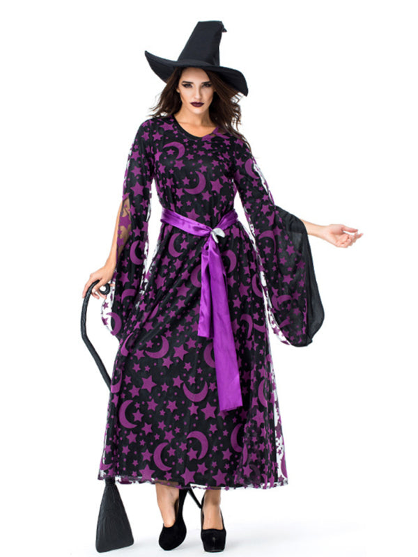 Purple Star Moon Magic Witch Costume for Women Purple