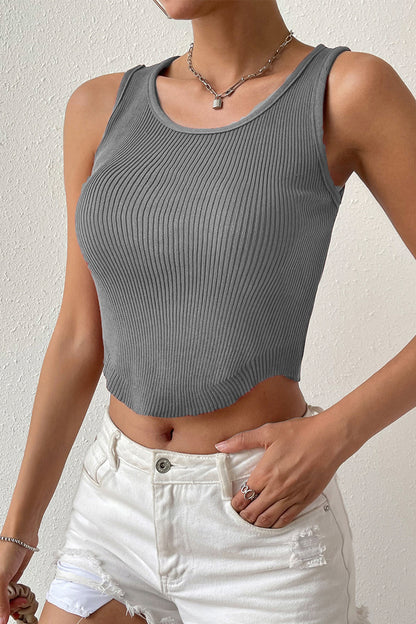 Ribbed Round Neck Knit Tank Top