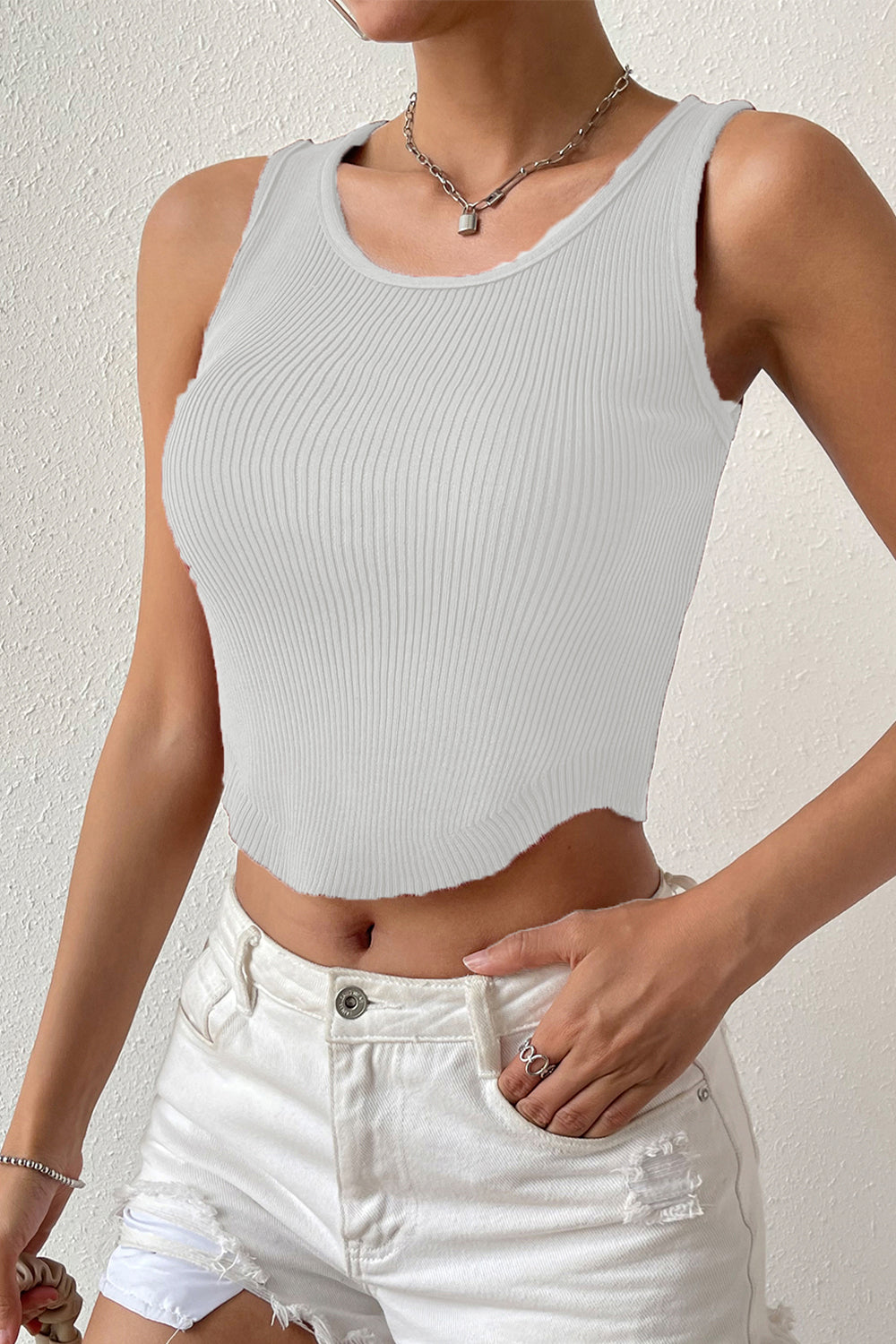 Ribbed Round Neck Knit Tank Top
