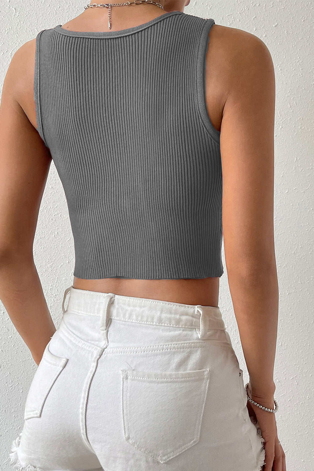 Ribbed Round Neck Knit Tank Top
