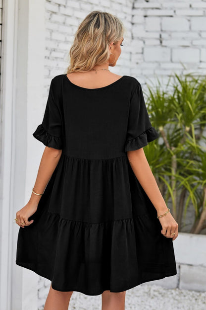 Romantic V-Neck Flounce Sleeve Tiered Dress