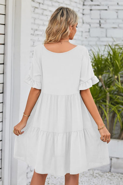 Romantic V-Neck Flounce Sleeve Tiered Dress