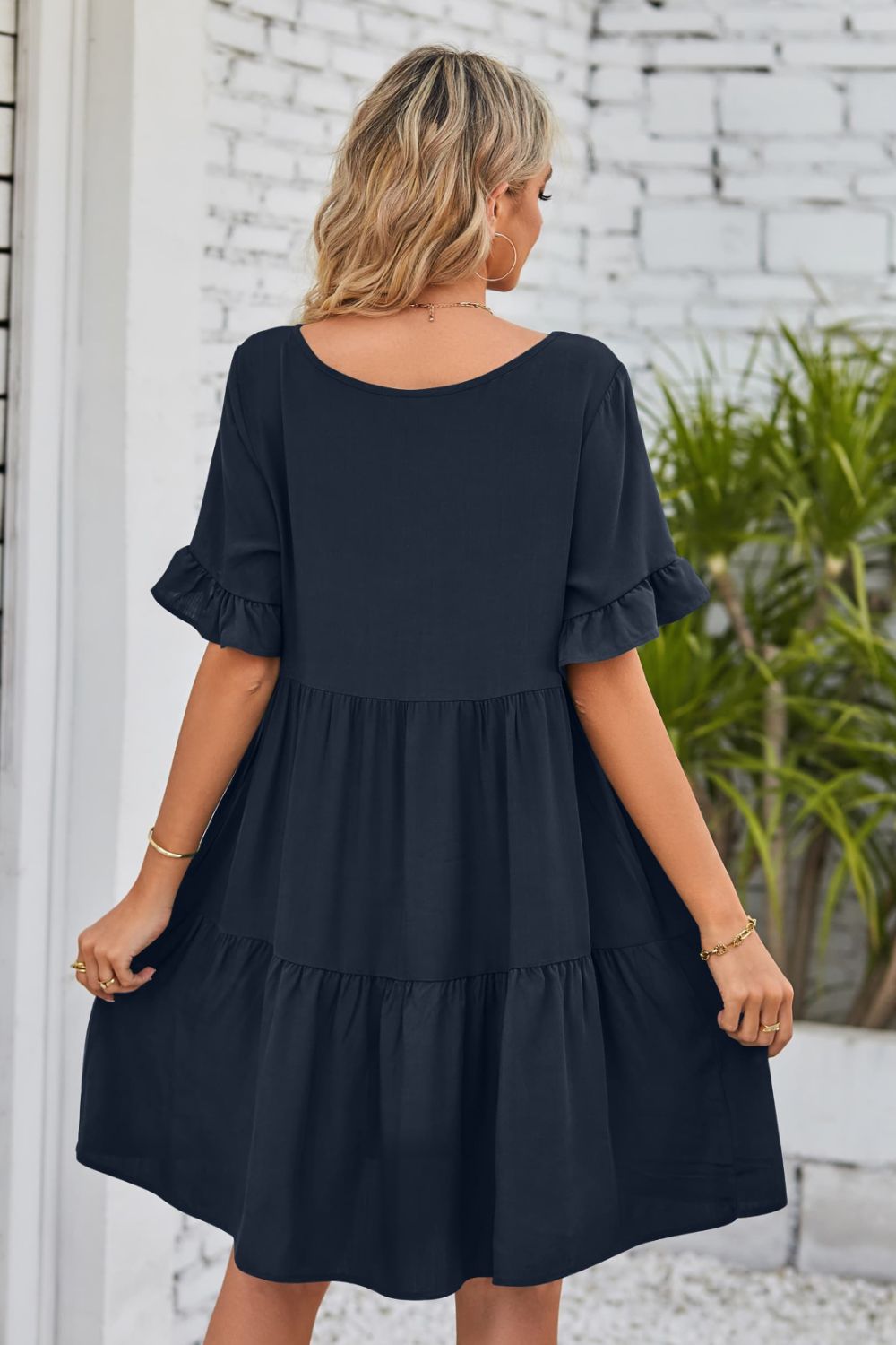 Romantic V-Neck Flounce Sleeve Tiered Dress