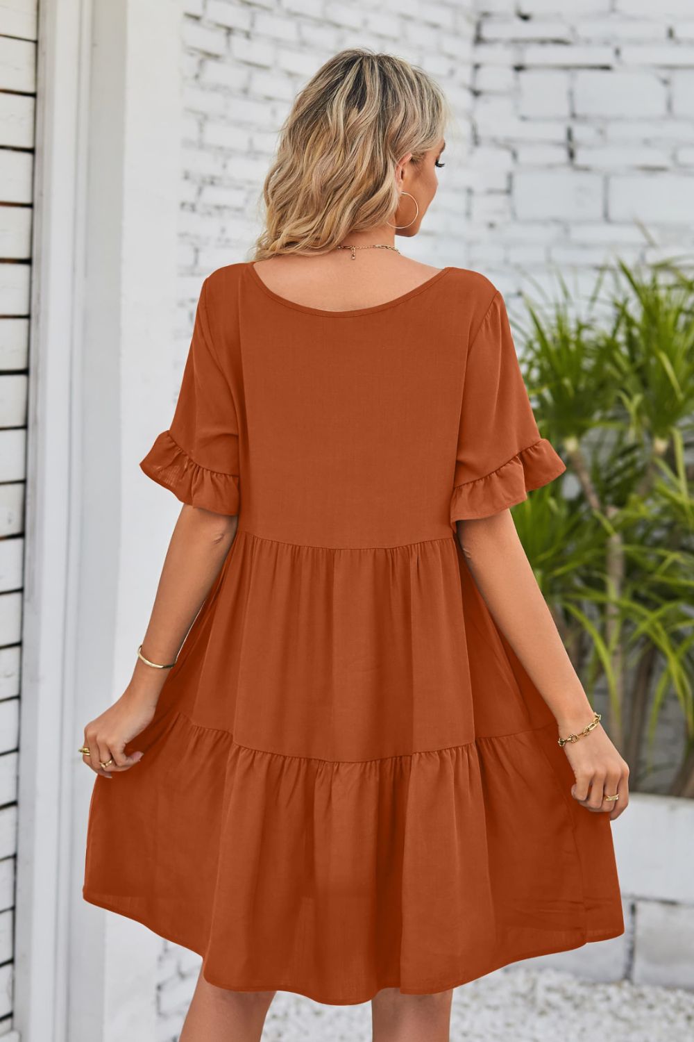 Romantic V-Neck Flounce Sleeve Tiered Dress