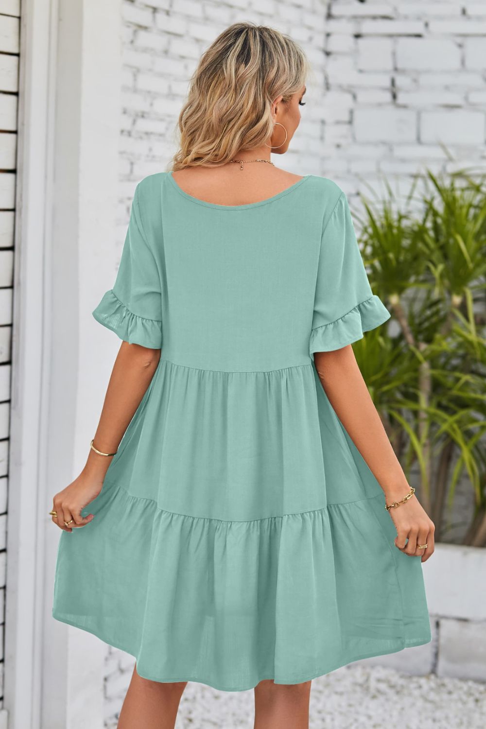 Romantic V-Neck Flounce Sleeve Tiered Dress