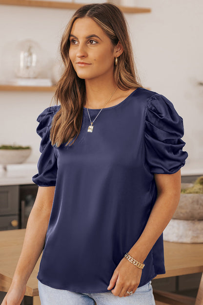 Round Neck Puff Blouse