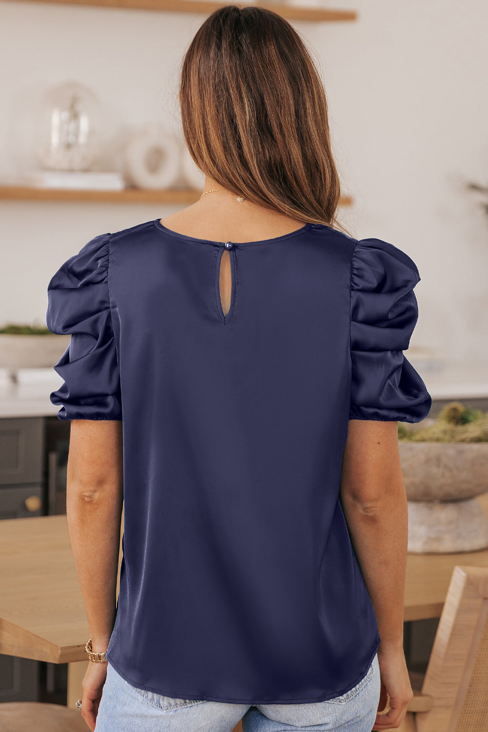 Round Neck Puff Blouse