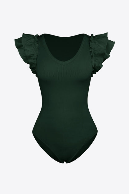 Ruffled Plunge Neck Bodysuit