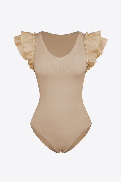 Ruffled Plunge Neck Bodysuit