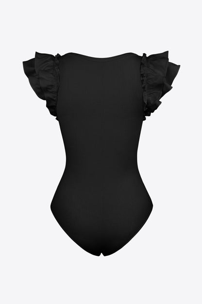 Ruffled Plunge Neck Bodysuit