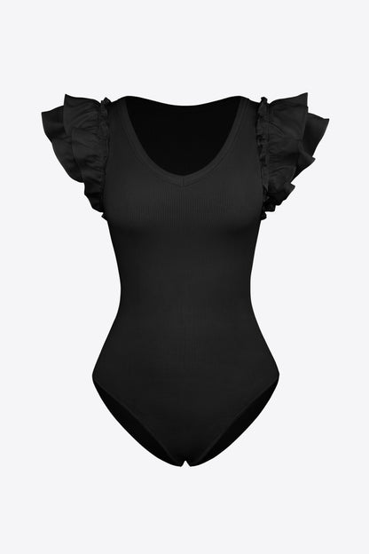 Ruffled Plunge Neck Bodysuit