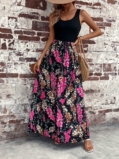 Scoop Neck Floral Maxi Dress