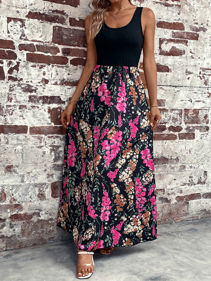 Scoop Neck Floral Maxi Dress Floral