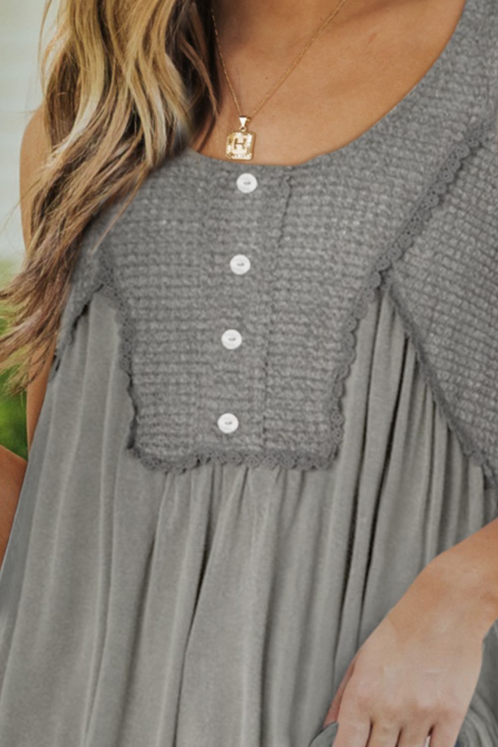 Scoop Neck Tank Top with Decorative Buttons