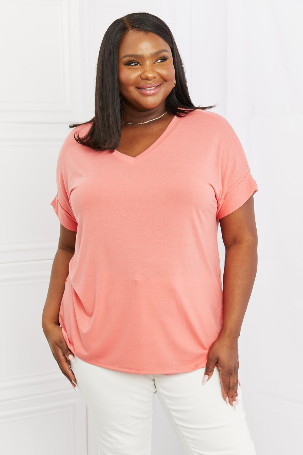Simply Comfy V-Neck Relaxed Fit Top Peach