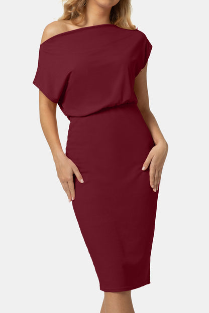 Sleek Boatneck Knee-Length Dress