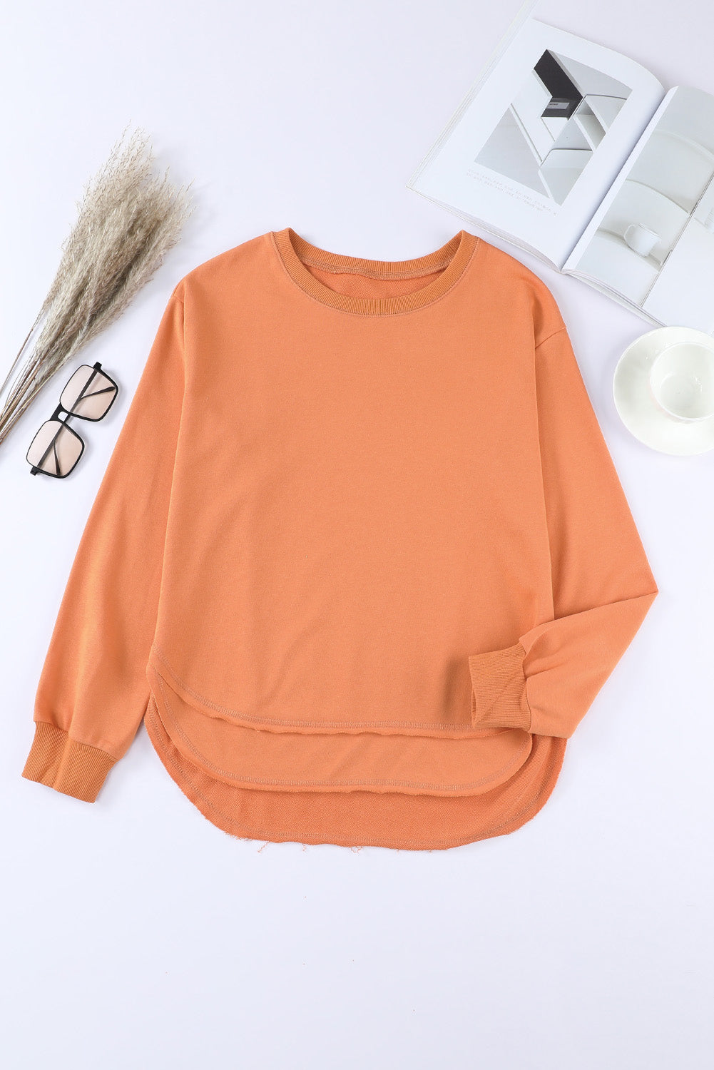 Slouchy Drop Shoulder Sweatshirt with Side Slits Orange