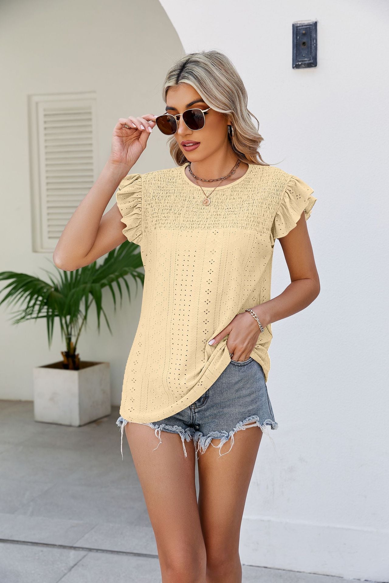 Smocked Flutter Sleeve Top