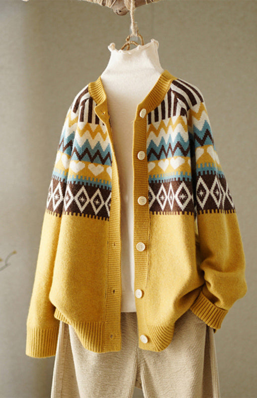Spring New Loose Sweater Coat Cardigan Yellow One size