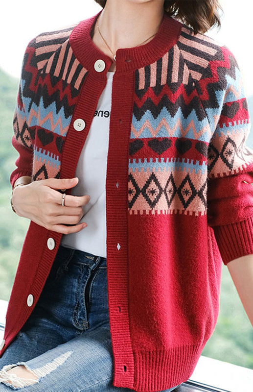 Spring New Loose Sweater Coat Cardigan Red One size