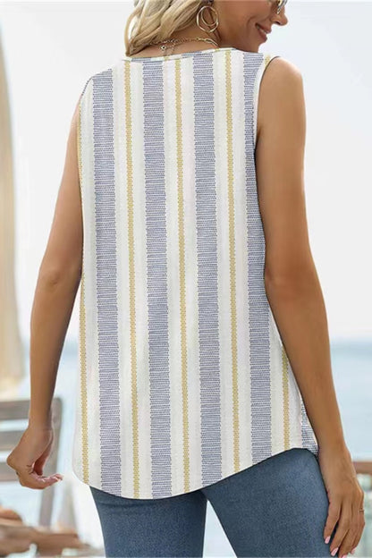 Square Neck Tank Top with Printed Design and Curved Hem