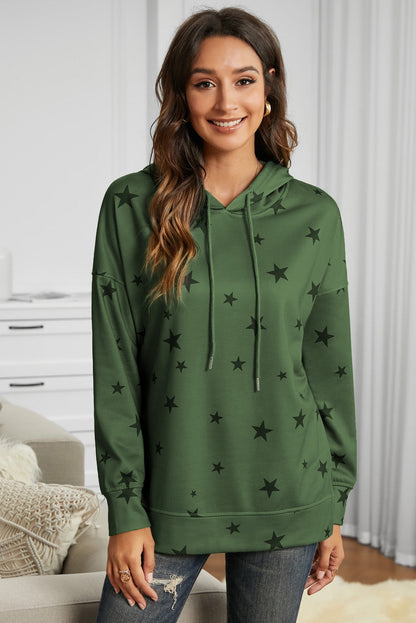 Starry Drawstring Hoodie Mid Green