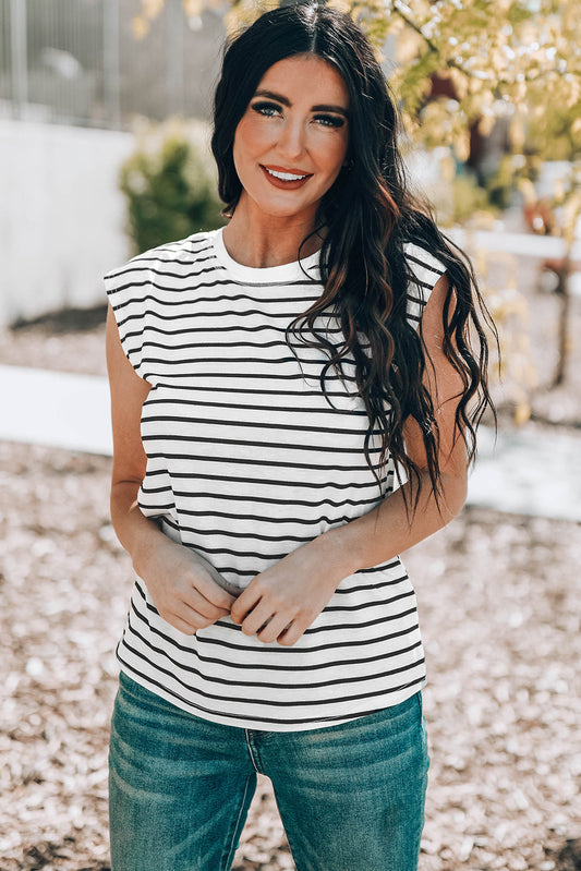 Striped Round Neck Capped Sleeve Top Stripe