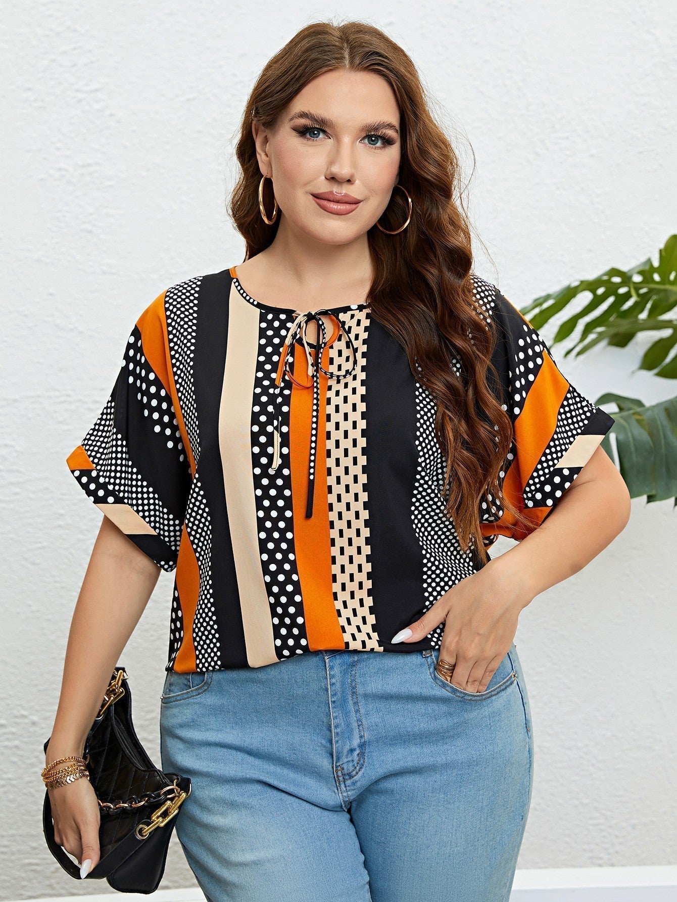 Striped Tie Neck Blouse Multicolor